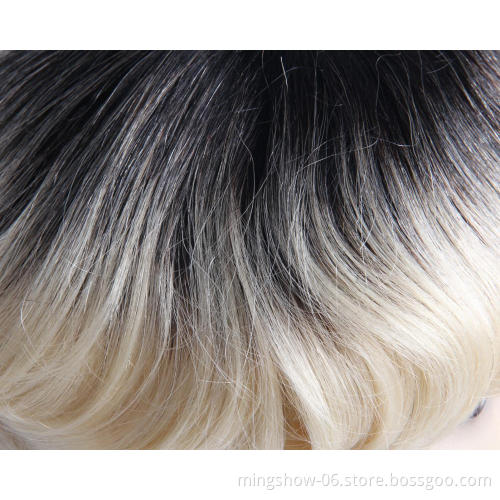 Heat resistant synthetic lace front wig, invisible synthetic hair wig short